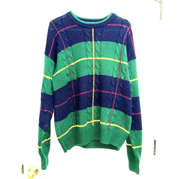 Checkpoint Vintage 90's Cable Knit Crew-neck Sweater Men's Size Large #N1636 - Picture 3 of 6
